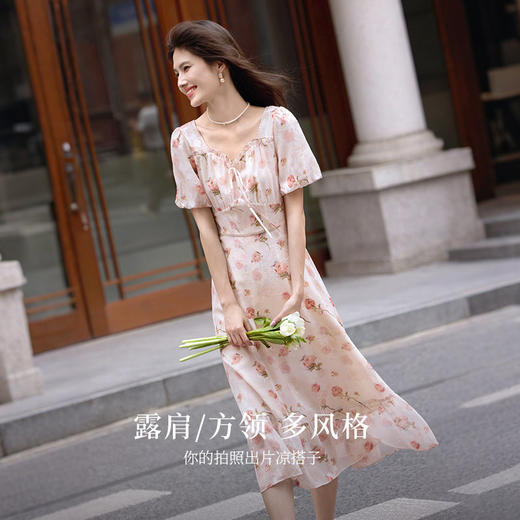 熙世界浪漫玫瑰碎花连衣裙女2025夏季新款法式度假气质荷叶边裙子 商品图2