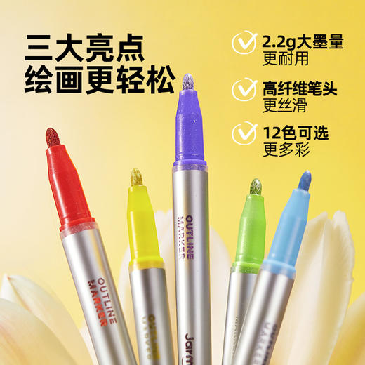 美乐童年闪闪轮廓笔双色双线花型曲线手抄报专用荧光笔彩色记号笔儿童闪光彩色笔小学生专用无毒高颜值发光笔 商品图3