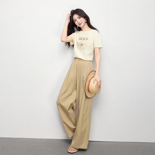【周末秒杀】熙世界套装搭配一整套女夏日新款短袖小雏菊T恤休闲山本裤两件套 商品图4
