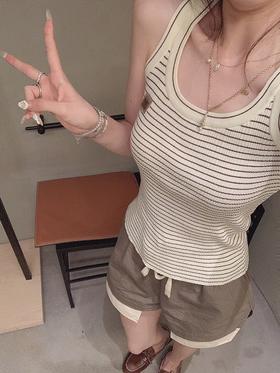 XS码 金蘑菇菇  100棉夏日通勤减龄条纹背心