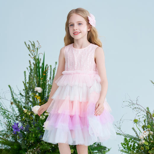 mettekids儿童连衣裙2025夏季新款女童彩色网纱好看蛋糕裙公主裙 商品图3