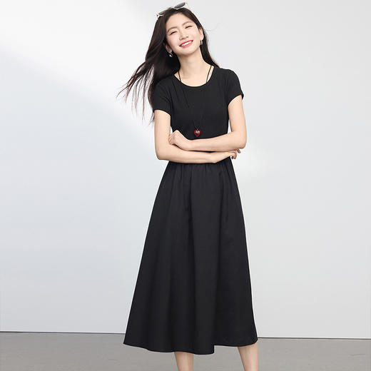 【专属特价】熙世界法式赫本风黑色连衣裙女2025夏季新款通勤气质显瘦收腰裙子 商品图4