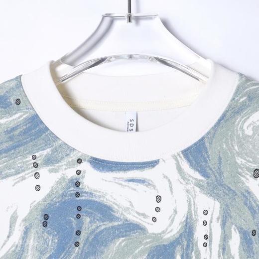 T3975夏季高级感新款男士韩版撞色水波纹设计短袖T恤宽松时尚圆领上衣 商品图2