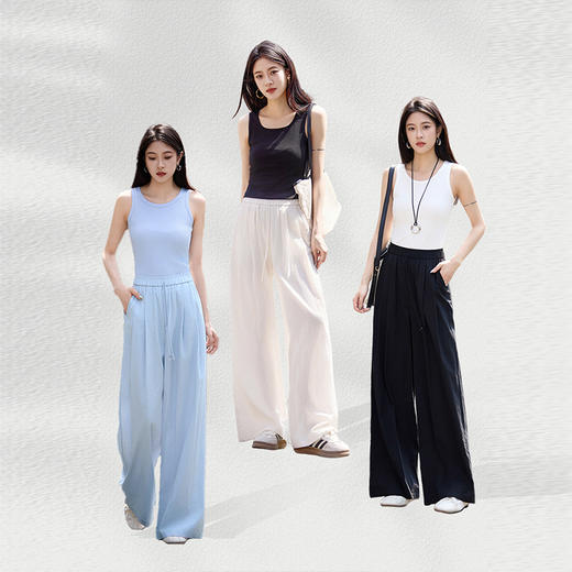 【专属特价】熙世界棉感阔腿裤女薄款夏季2025新款宽松垂感直筒休闲长裤山本裤 商品图3
