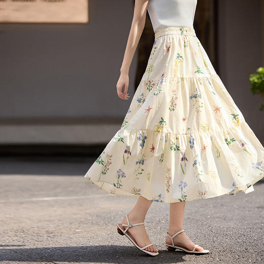 熙世界通勤度假碎花半身裙女2025夏季新款植物印花a字长裙蛋糕裙 商品图4