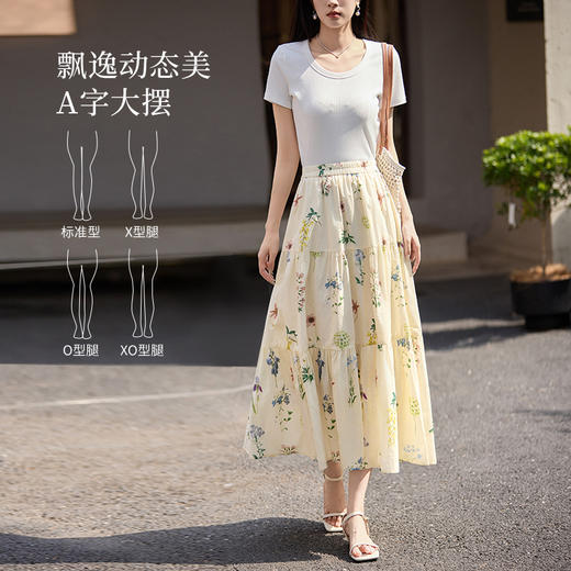 熙世界通勤度假碎花半身裙女2025夏季新款植物印花a字长裙蛋糕裙 商品图2