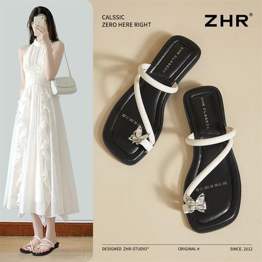 ZHR则则蝴蝶夹趾凉拖女2025夏季新款方头外穿拖鞋法式仙女凉拖鞋 商品图1