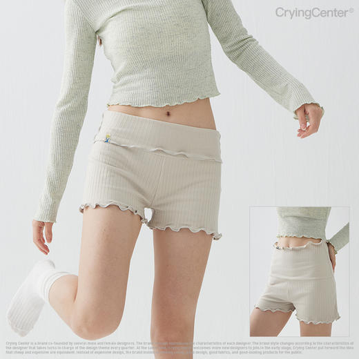CryingCenter  花卷边罗纹坑条瑜伽运动短裤女 哭喊中心 商品图0