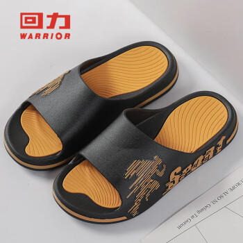 回力运动拖鞋男浴室内户外不易滑厚底凉拖鞋HL39391黑黄色39-40码 商品图2