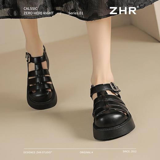 ZHR则则厚底罗马凉鞋2025新款编织猪笼鞋圆头魔术贴女鞋法式凉鞋 商品图6