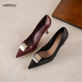 Westory2025年秋季尖头中跟通勤百搭浅口单鞋W25CE76211