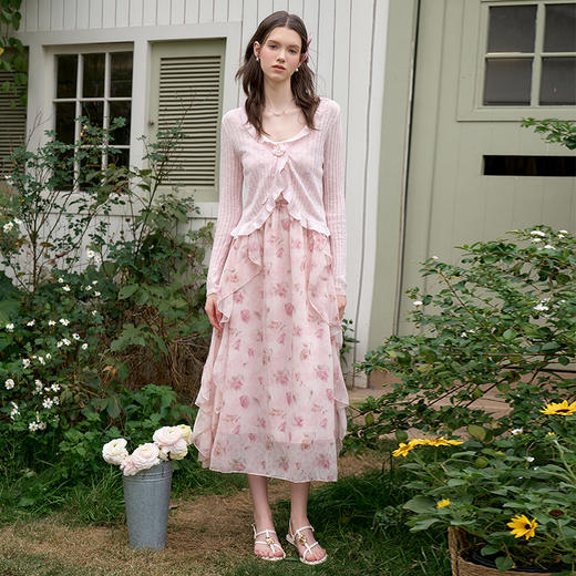 西遇蓝色薄款针织开衫女新款花朵荷叶边防晒短款外套D0050410 商品图1