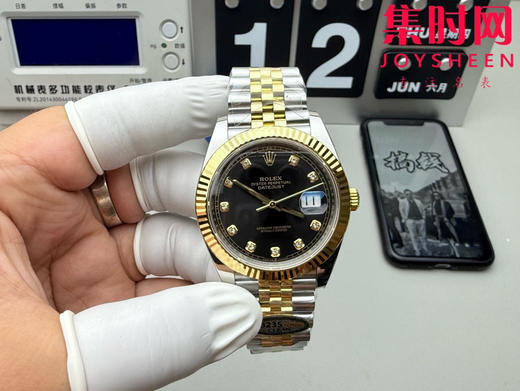 C厂劳力士日志型41mm 间金黑盘钻面 3235机 五珠链 904L钢 男士腕表 商品图0