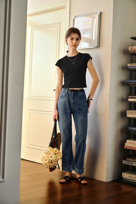 Olrain欧芮儿灰色简约百搭T恤女春季2025年新款修身显瘦内搭上衣 商品图5