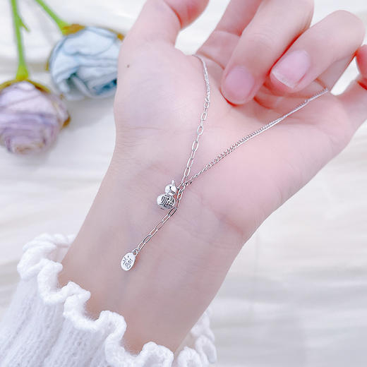 【限时8.8折】【线上铂金馆】PT950 #招财纳福 #祈福 【精品】铂金实心福字方牌流苏项链福禄双全吸金葫芦调节套链(BFPTTL00025)预售产品下单后不退款不退货不换货不补差价) 商品图2