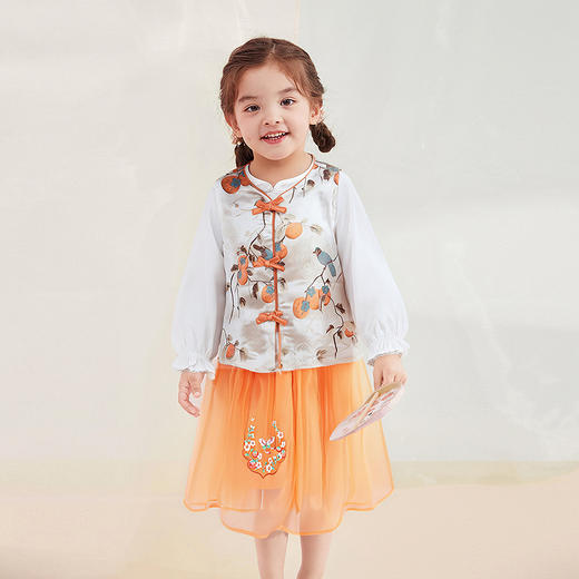 笛莎Deesha 童装女童套装2025秋新款女童“柿柿如意”织锦提花国风三件套 商品图1