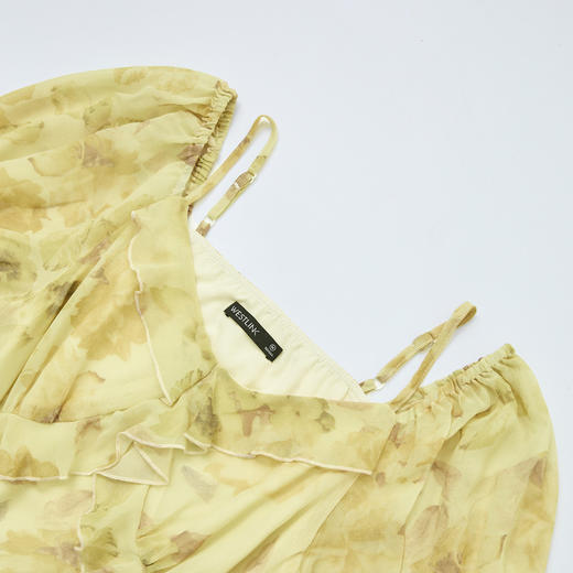 法式浪漫复古荷叶边泡泡袖碎花裙夏季桃心领收腰连衣裙V1350844 商品图5