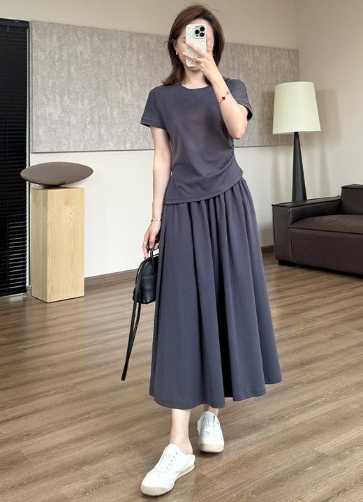 重塑腰线松弛套装遮肉收腰开叉短袖T垂感口袋A字裙 商品图3