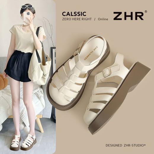 ZHR则则厚底罗马凉鞋2025新款编织猪笼鞋圆头魔术贴女鞋法式凉鞋 商品图0