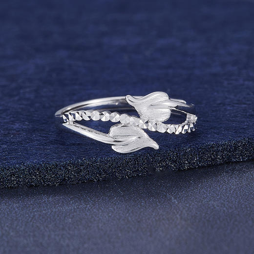 【线上铂金馆】PT950 【国际铂金协会】铂金双叶仿钻戒活口女戒(BJZ00063)预售产品下单后不退款不退货不换货不补差价) 商品图1