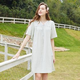 3楼 美标双层棉纱提花短袖睡裙睡衣女棉质甜美家居服89203