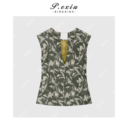 03-5潘依绣丁丁宠粉铜氨人丝轻奢国风侧开叉小飞袖衬衫 M8953 商品图1