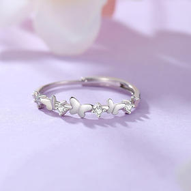 Winy999足银蝶舞蓝韵戒配证书送女友闺蜜节日生日礼物