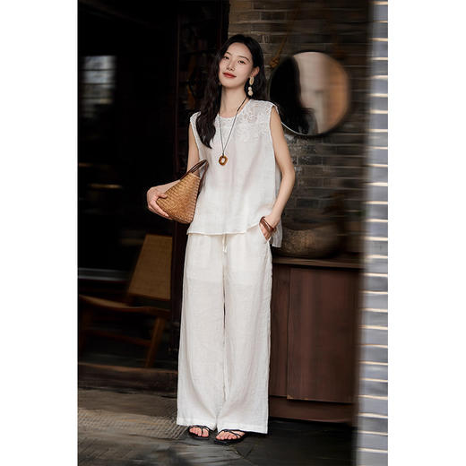 姹弥Charming·重工蕾丝亚麻套装，素净雅致，简约透气【G】 商品图3