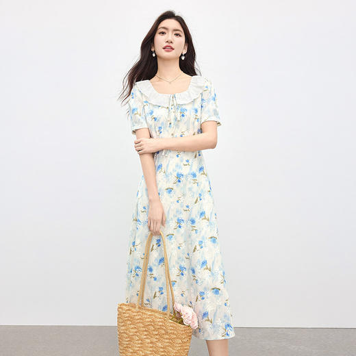 熙世界植物系碎花连衣裙女2025夏新款法式花边方领独特超好看裙子 商品图4