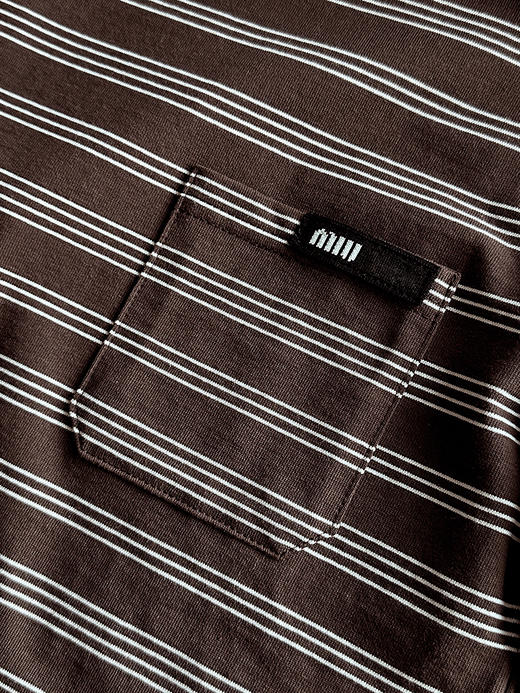 现货 THS-限时 缪家 都市松弛感 早春咖色细条纹圆领T恤 BH2568 商品图7