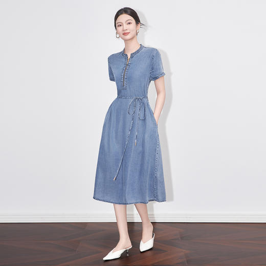 「高货wl」全新升级【铂金会员339/天猫459/差价120】(10124)洛诗琳高级感牛仔裙2025夏季系带收腰通勤复古连衣裙女 商品图0