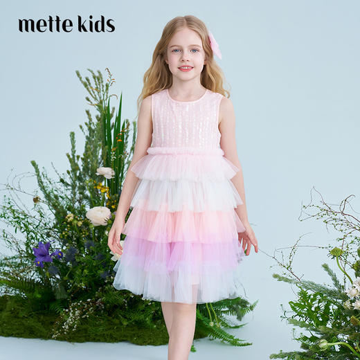 mettekids儿童连衣裙2025夏季新款女童彩色网纱好看蛋糕裙公主裙 商品图0