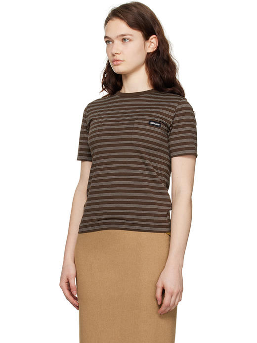 现货 THS-限时 缪家 都市松弛感 早春咖色细条纹圆领T恤 BH2568 商品图1