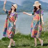 多巴胺彩色印花棉麻连衣裙，宽松遮肚显瘦减龄休闲裙子HR-NYMYZ303 商品缩略图1