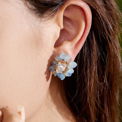 Manreya玛芮雅“雾海浮月"多巴胺耳饰|海蓝宝，贝珠 商品图1