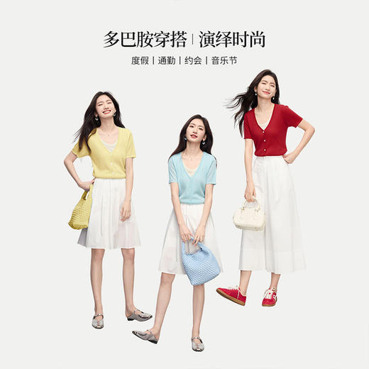 【专属特价】熙世界天丝亚麻薄款针织衫女夏日2025新款撞色圆领短袖假两件上衣 商品图1