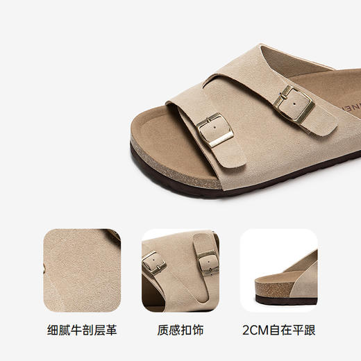 千百度露趾勃肯鞋女复古平底外穿一字拖一脚蹬凉拖鞋A25351201 商品图3