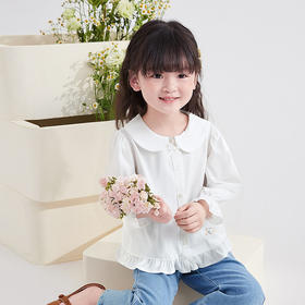 笛莎Deesha 童装女童衬衫2025秋新款女童木耳边蝴蝶结装饰娃娃领衬衫