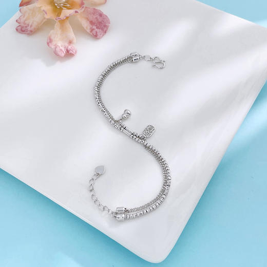 【限时8.8折】【线上铂金馆】PT950 #葫芦 【国际铂金协会】铂金空心调节如意葫芦吊饰蹦迪珠双排手链（内里为铂金链）(BSL00277)预售产品下单后不退款不退货不换货不补差价) 商品图2