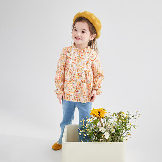 笛莎Deesha 童装女童衬衫2025秋新款女童优雅木耳边花边装饰小羊花版衬衫 商品图2
