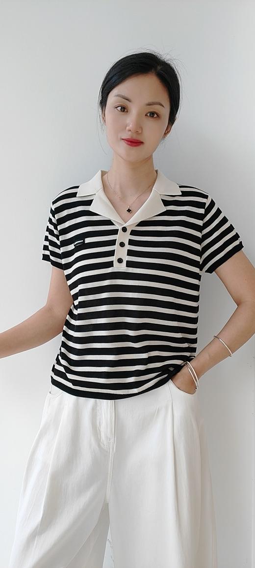 582101  100%莱赛尔天丝针织翻领条纹衫,均码阔版有弹力！百搭单品！夏季可外穿，春秋可打底！ 商品图2