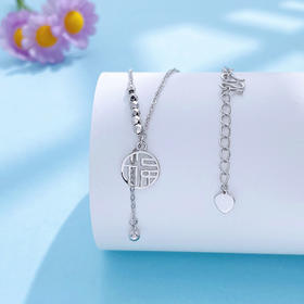 【限时8.8折】【线上铂金馆】PT950 #招财纳福 【精品】铂金镂空小金球吊饰项链招财福字福牌调节套链(BFPTTL00024)预售产品下单后不退款不退货不换货不补差价)