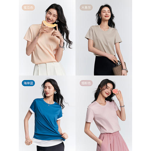 棉仓353601040-初棉60支高织高密新疆棉全棉液氨T正肩合体T 商品图2