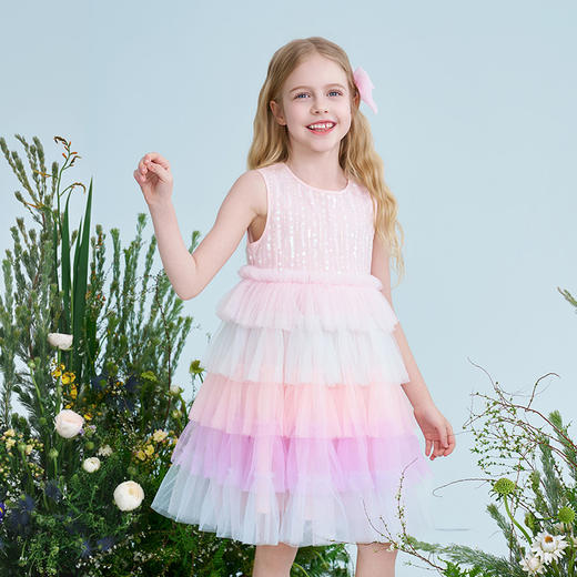 mettekids儿童连衣裙2025夏季新款女童彩色网纱好看蛋糕裙公主裙 商品图2