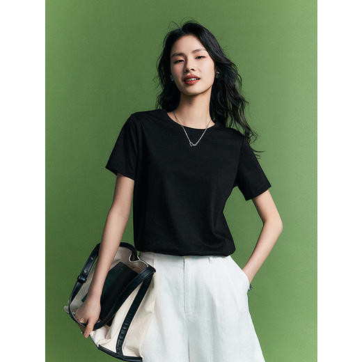 棉仓353601040-初棉60支高织高密新疆棉全棉液氨T正肩合体T 商品图1