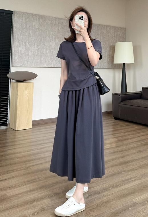 重塑腰线松弛套装遮肉收腰开叉短袖T垂感口袋A字裙 商品图2