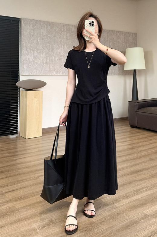 重塑腰线松弛套装遮肉收腰开叉短袖T垂感口袋A字裙 商品图9