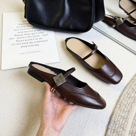 香港 AINADA艾娜达 半包头浅口托鞋懒人一脚蹬皮鞋2520 简约时尚 4款可选 商品图9