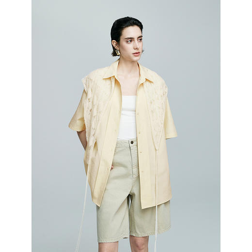 棉仓363604017-初棉微皱男友风短袖衬衫 商品图1