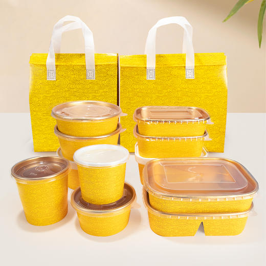 喇叭花一次性餐盒祥云金箔纸碗方形带盖饭碗小海鲜打包盒外卖便当 商品图7